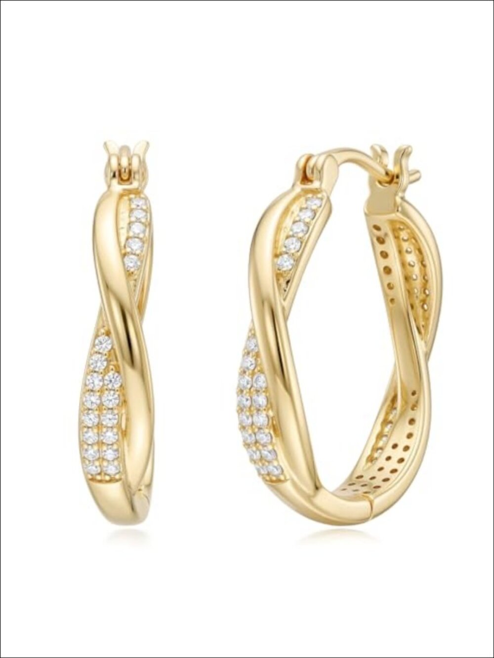 14K Gold Plated Twisted Hoop Earrings Pave Cubic Zirconia Huggie Hypoallergenic